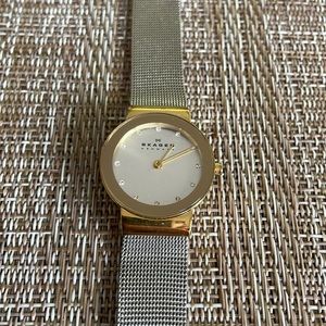 Skagen gold and stainless steel crystal watch.